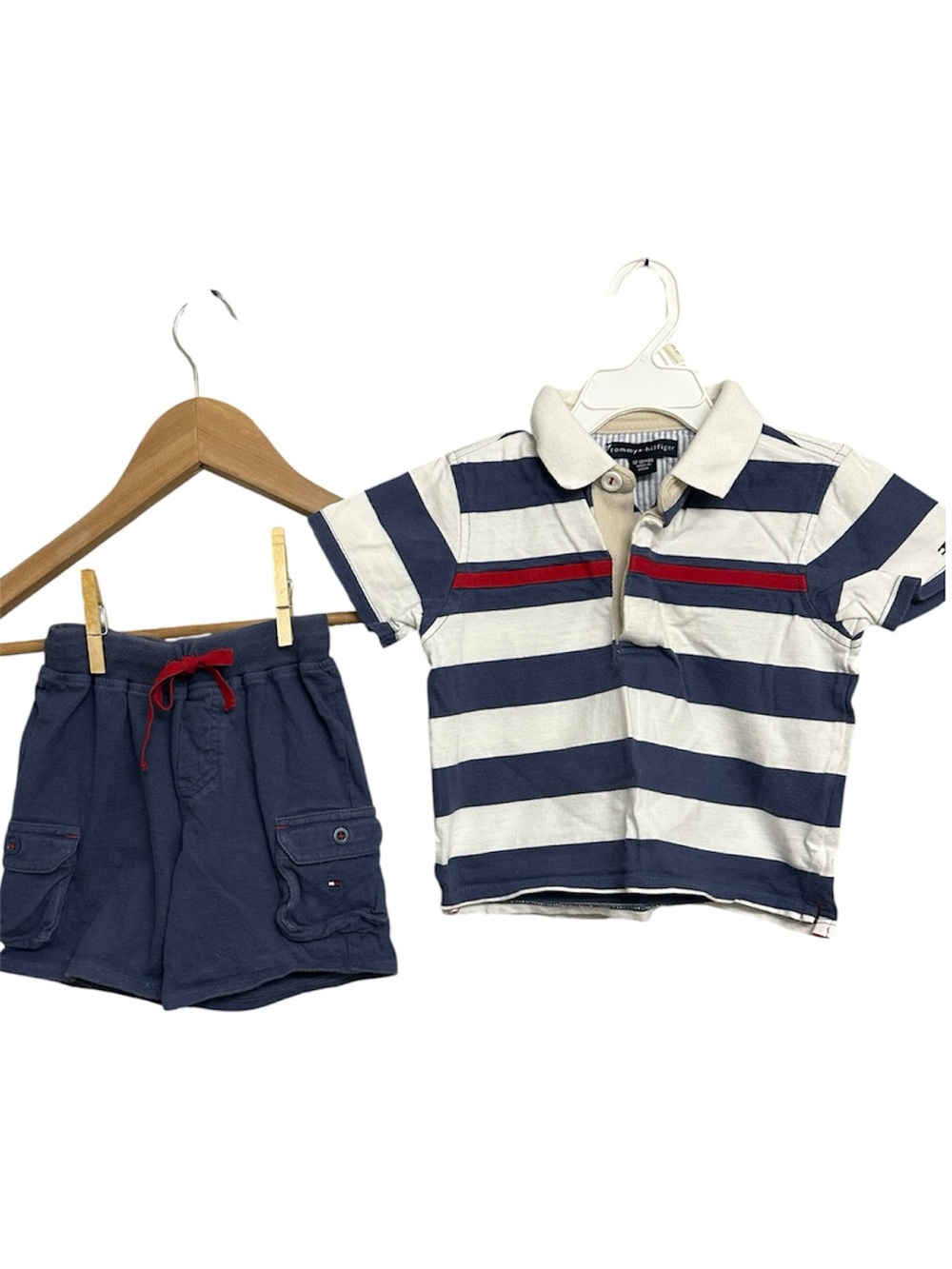 Tommy Hilfiger kids Striped Navy & White Polo W/ matching Shorts Set-Size 12-18M